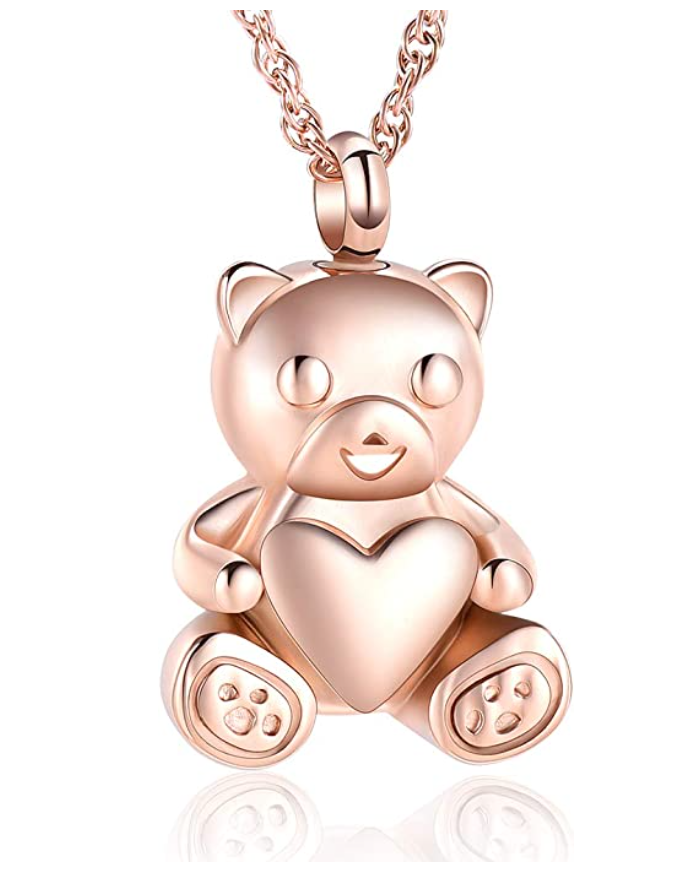 2 Bear Love Heart Necklace Pendant Rainbow Rose Gold Bear Jewelry Women Mother Wife Girl Gift 925 Sterling Silver Chain 18in.