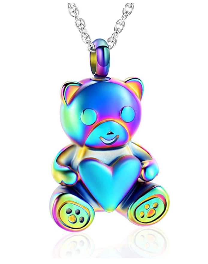 Gold Bear Love Heart Necklace Pendant Cute Bear Jewelry Blue Black Silver Women Mother Wife Girl Gift 925 Sterling Silver Chain 18in.