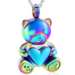 2 Bear Love Heart Necklace Pendant Rainbow Rose Gold Bear Jewelry Women Mother Wife Girl Gift 925 Sterling Silver Chain 18in.