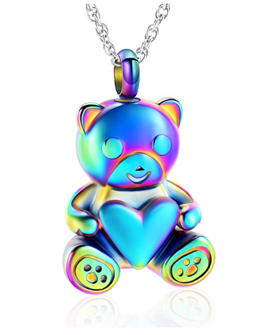 2 Bear Love Heart Necklace Pendant Rainbow Rose Gold Bear Jewelry Women Mother Wife Girl Gift 925 Sterling Silver Chain 18in.