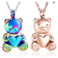 2 Bear Love Heart Necklace Pendant Rainbow Rose Gold Bear Jewelry Women Mother Wife Girl Gift 925 Sterling Silver Chain 18in.