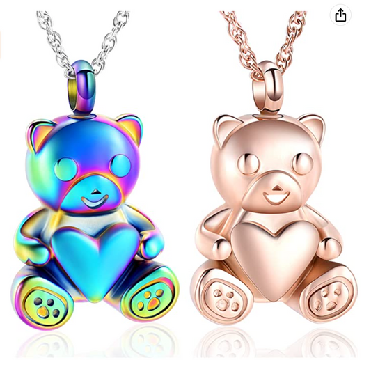 2 Bear Love Heart Necklace Pendant Rainbow Rose Gold Bear Jewelry Women Mother Wife Girl Gift 925 Sterling Silver Chain 18in.