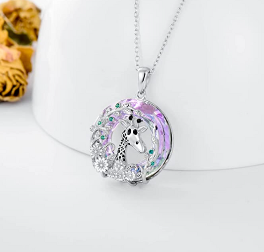 Giraft Tree Necklace Diamond Pendant Rainbow Flower Giraft Jewelry Women Mother Wife Girl Gift 925 Sterling Silver Chain 18in.