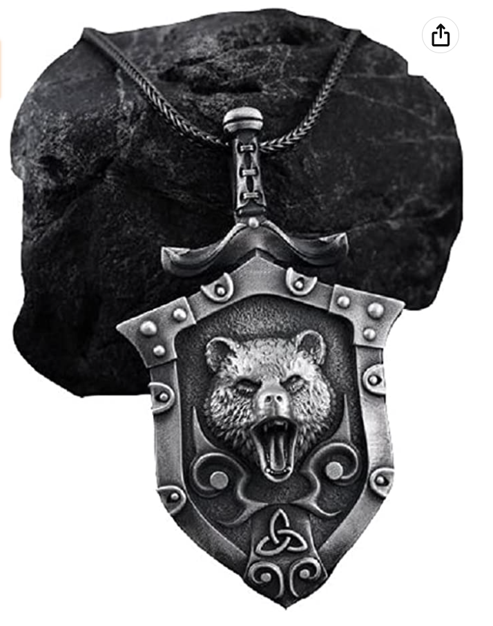 Black Bear Head Necklace Pendant Celtic Knot Bear Jewelry Norse Viking Sword Shield Hunter Nordic Gift Black Stainless Steel 24in.