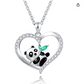 Cute Panda Bear Tree Leaf Necklace Diamond Pendant Heart Love Panda Bear Jewelry Women Mother Wife Girl Gift 925 Sterling Silver Chain 18in.