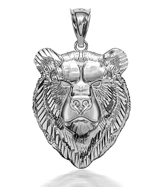 Bear Head Pendant Necklace Charm Grizzly Bear Heart Love Jewelry Dad Father Hunter Viking Celtic Girls Gift 925 Sterling Silver