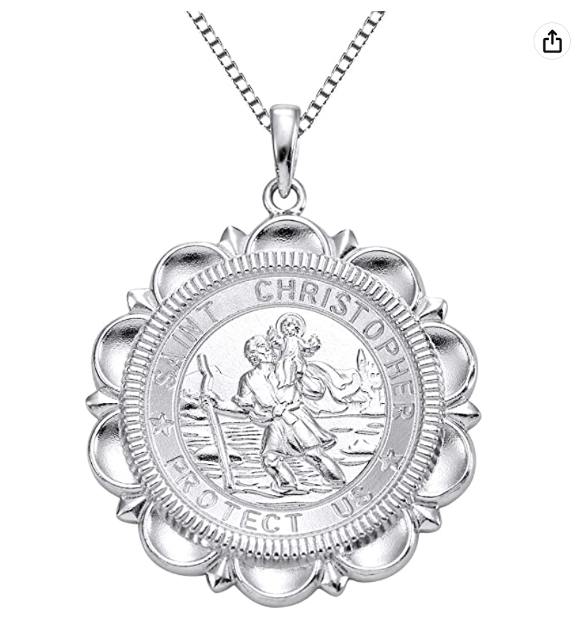 Saint Christopher Necklace Medallion Pendant St. Christopher Jewelry Roman Catholic Chain 925 Sterling Silver Gift 18 - 24in.