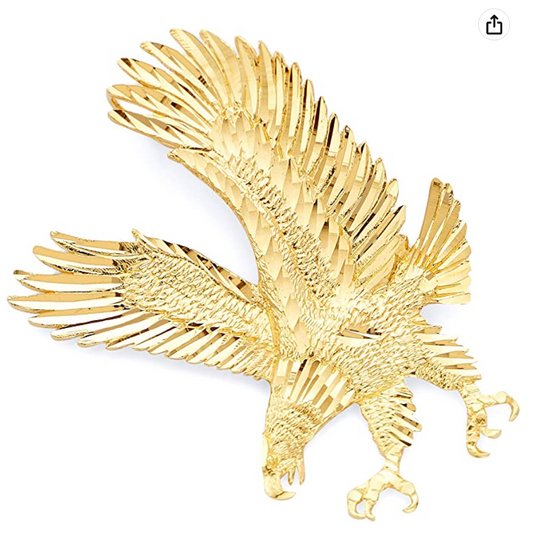 14K Gold Large Bald Eagle Pendant For Chain Necklace Gold Charm Bald Eagle Bird Jewelry Father Dad Gift