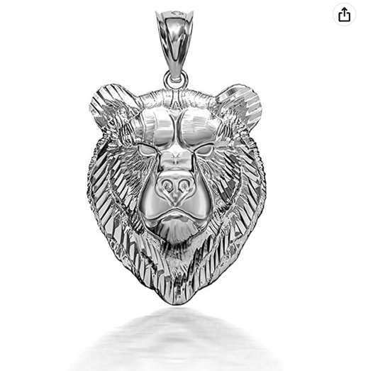 10K Gold Bear Pendant For Necklace  Bear Head Jewelry Nordic Viking Hunter Gift Silver Rose Gold