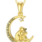 14K Gold Bear on Moon Star Pendant Diamond Necklace Charm Teddy Bear Love Heart  Jewelry Wife Mother Daughter Girls Gift 18in.