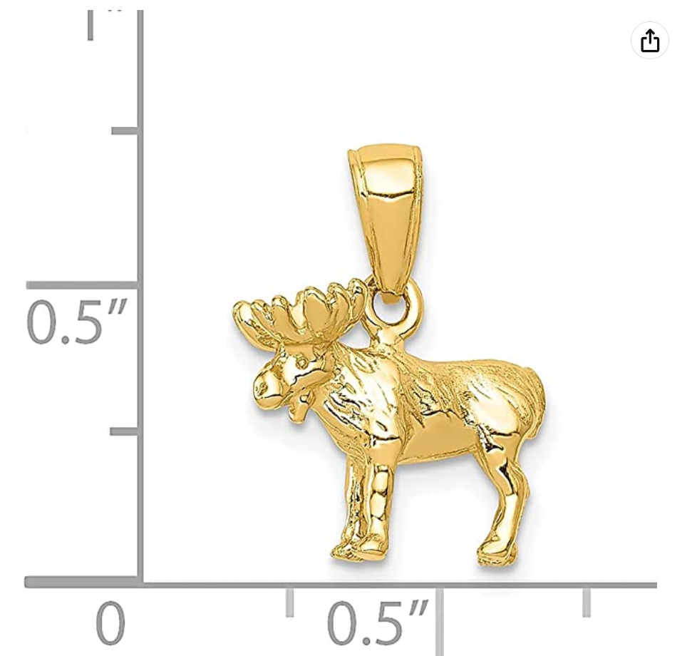 14K Gold Moose Pendant For Necklace Char Bracelet Elk Jewelry Norse Viking Hunter Nordic Gift.