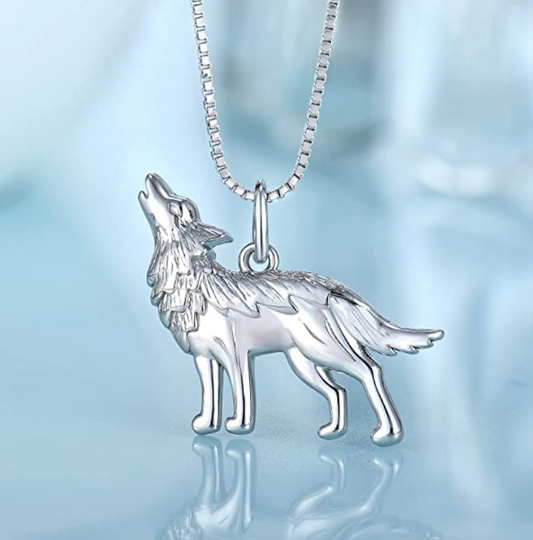 Howling Wolf Pendant Necklace Wolf Jewelry Celtic Nordic Viking Hunter Norse 925 Sterling Silver Chain 20in.