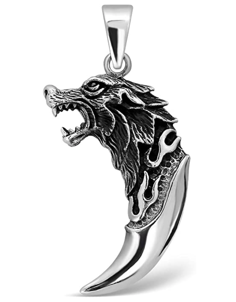 Wolf Tooth Pendant for Necklace Black Wolf Head Fang Jewelry Celtic Nordic Viking Hunter Norse 925 Sterling Silver