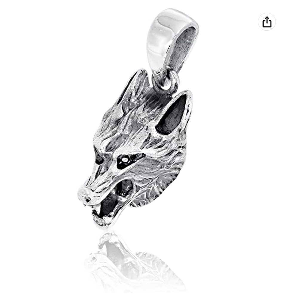Small Wolf Head Pendant for Necklace Wolf Face Jewelry Celtic Nordic Viking Hunter Norse 925 Sterling Silver