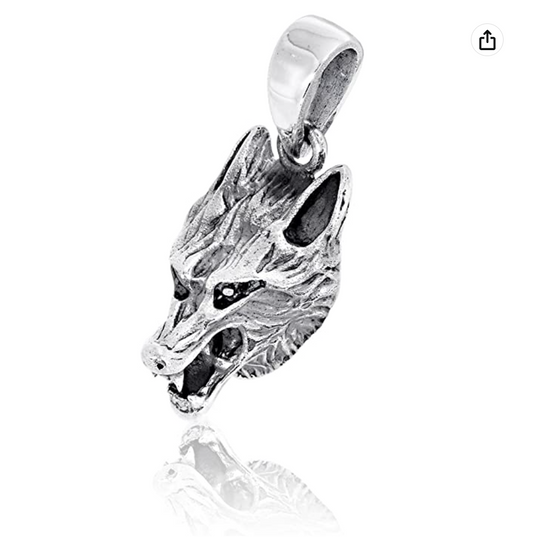 Small Wolf Head Pendant for Necklace Wolf Face Jewelry Celtic Nordic Viking Hunter Norse 925 Sterling Silver