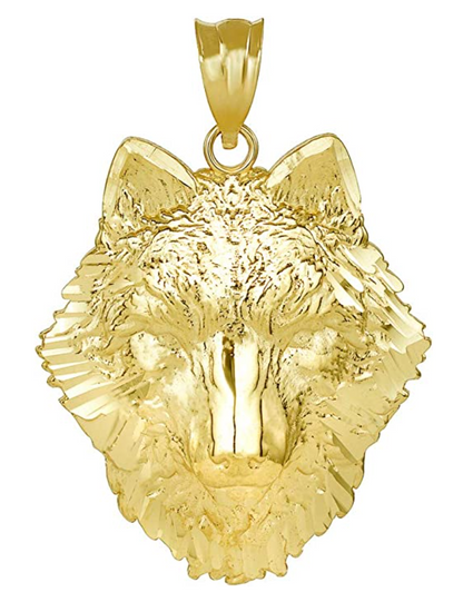 14K Gold Small Wolf Face Pendant for Necklace German Shepard Husky Wolf Head Jewelry Celtic Nordic Viking Hunter Norse Rose Gold