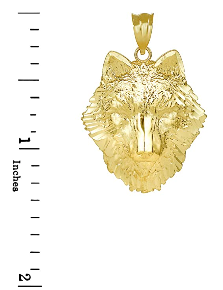 14K Gold Small Wolf Face Pendant for Necklace German Shepard Husky Wolf Head Jewelry Celtic Nordic Viking Hunter Norse Rose Gold