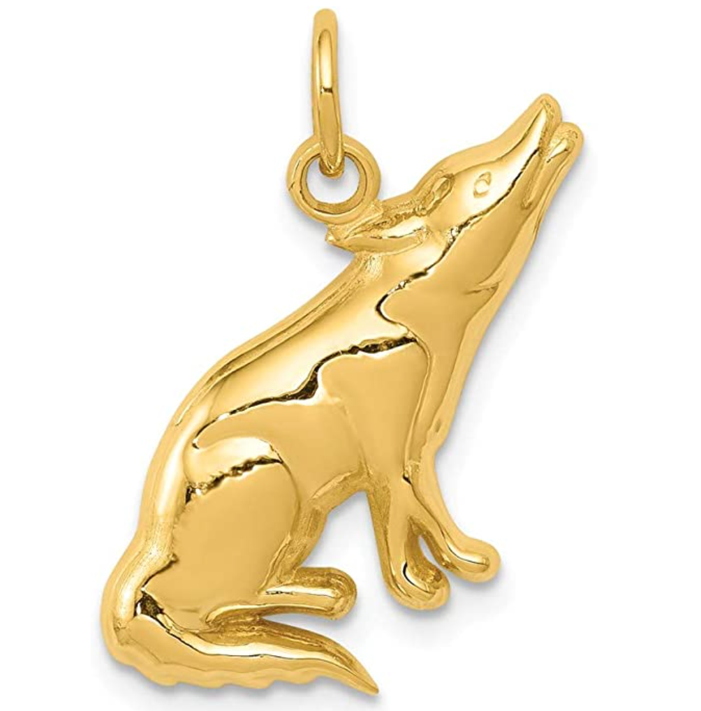 14K Gold Wolf Pendant for Necklace German Shepard Husky Wolf Howling Jewelry Celtic Nordic Viking Hunter Norse