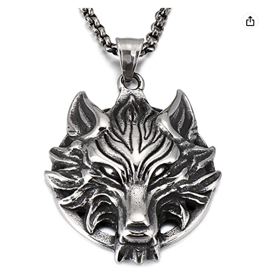 Stainless Steel Wolf Head Pendant Necklace Wolf Jewelry Celtic Nordic Viking Hunter Norse Gift Chain Gold Silver Black 24in.