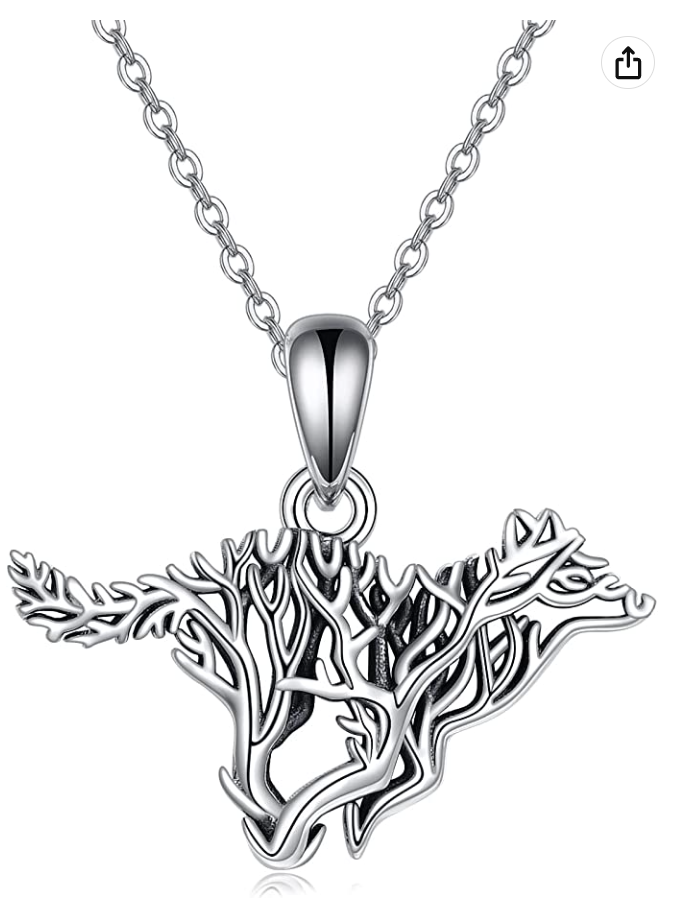 Running Wolf Tree Pendant Necklace Wolf Jewelry Celtic Nordic Viking Hunter Norse Gift 925 Sterling Silver Chain 20in.