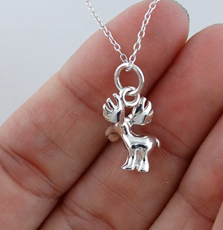 Cute Moose Necklace Pendant Elk Jewelry Chain Norse Viking Hunter Nordic Gift 925 Sterling Silver 20in.