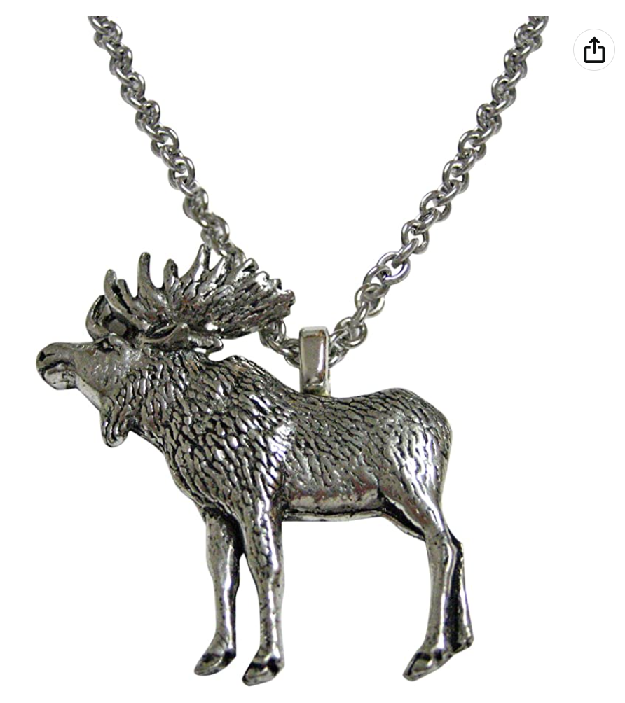 Full Moose Necklace Pendant Elk Antlers Jewelry Chain Norse Viking Hunter Nordic Gift Stainless Steel 20in.