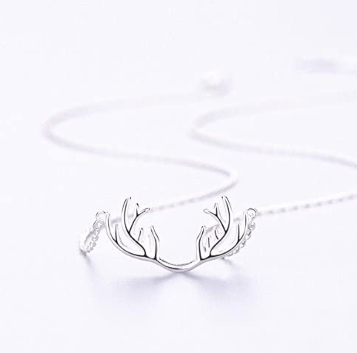 Cute Deer Antlers Necklace Pendant Elk Reindeer Jewelry Chain Norse Viking Hunter Nordic Gift 925 Sterling Silver 20in.