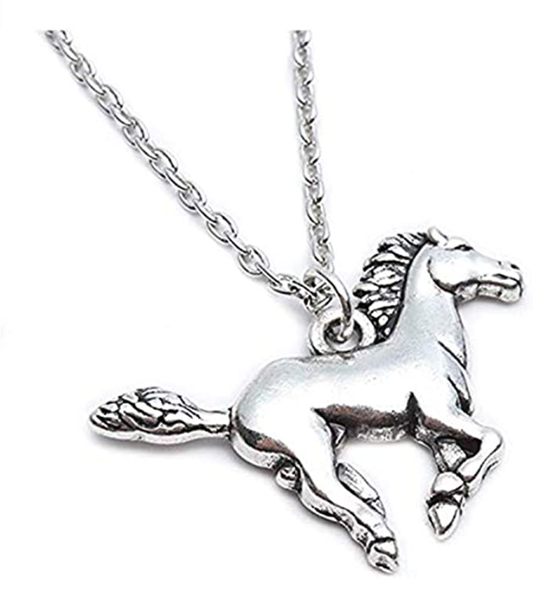 Cute Horse Necklace Pendant Pony Jewelry Love Heart Chain Farmer Woman Wife Daughter Girl Gift Silver Gold Stainless Steel 20in.