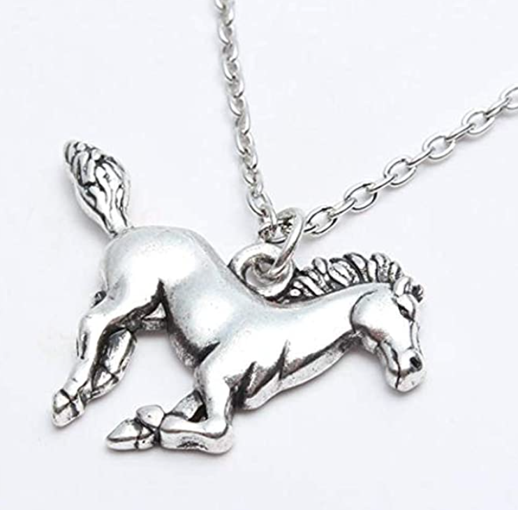 Cute Horse Necklace Pendant Pony Jewelry Love Heart Chain Farmer Woman Wife Daughter Girl Gift Silver Gold Stainless Steel 20in.