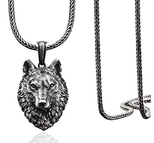 Oxidized 925 Sterling Silver Wolf Head Pendant Necklace Lion Face Chain Celtic Black Bear Jewelry Viking Nordic Hunter Norse Gift