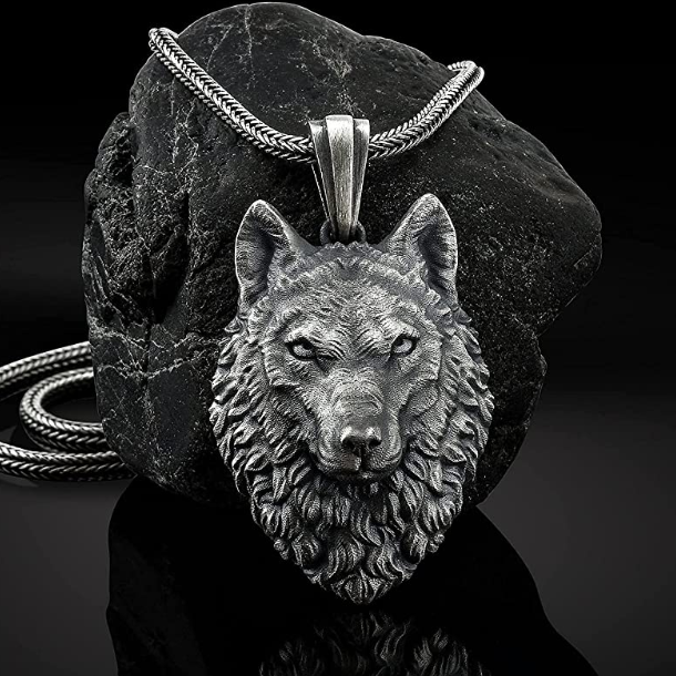 Oxidized 925 Sterling Silver Wolf Head Pendant Necklace Lion Face Chain Celtic Black Bear Jewelry Viking Nordic Hunter Norse Gift