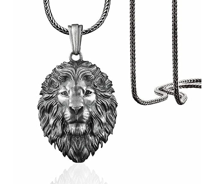 Oxidized 925 Sterling Silver Wolf Head Pendant Necklace Lion Face Chain Celtic Black Bear Jewelry Viking Nordic Hunter Norse Gift