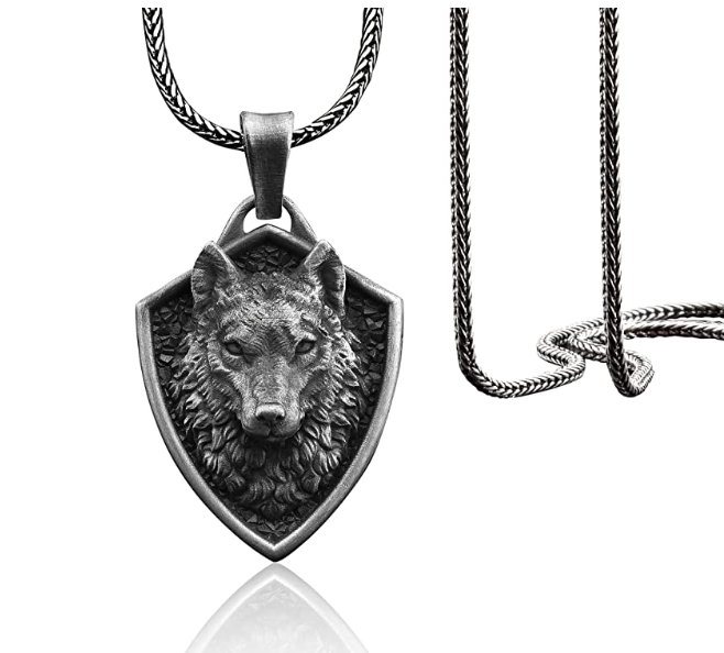 Oxidized 925 Sterling Silver Wolf Head Pendant Necklace Lion Face Chain Celtic Black Bear Jewelry Viking Nordic Hunter Norse Gift