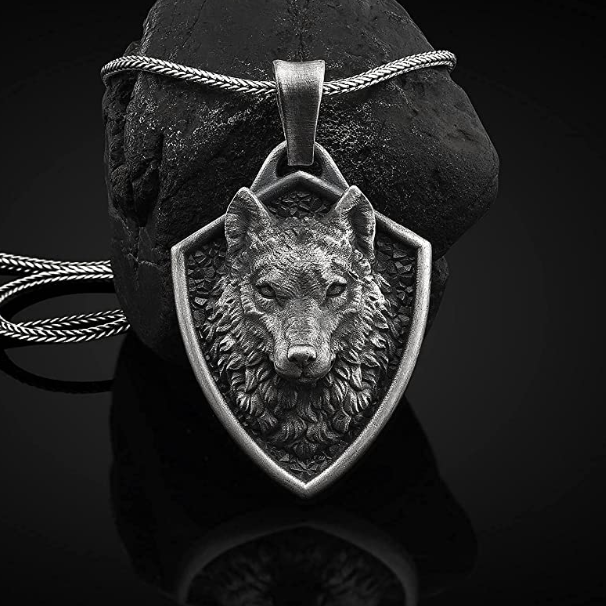 Oxidized 925 Sterling Silver Wolf Head Pendant Necklace Lion Face Chain Celtic Black Bear Jewelry Viking Nordic Hunter Norse Gift