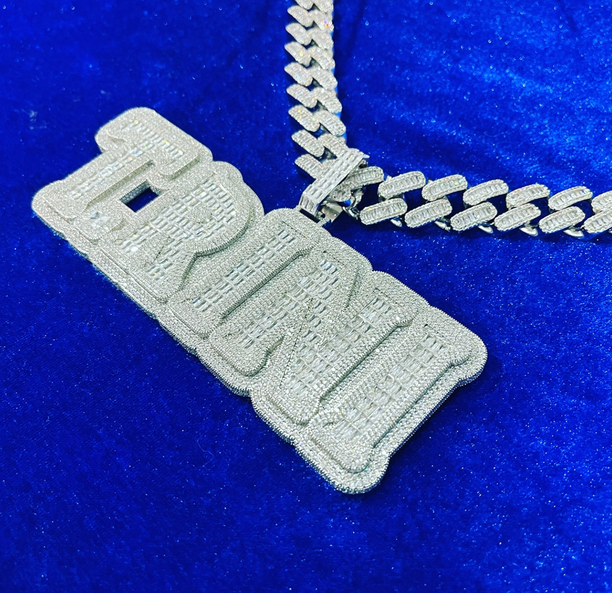 Custom Big Baguette Letter Necklace Name Pendant Chain Gold Silver Diamond Hip Hop Jewelry #7