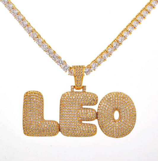 Custom Bubble Letter Necklace Name Pendant Chain Gold Silver Diamond Hip Hop Jewelry #8