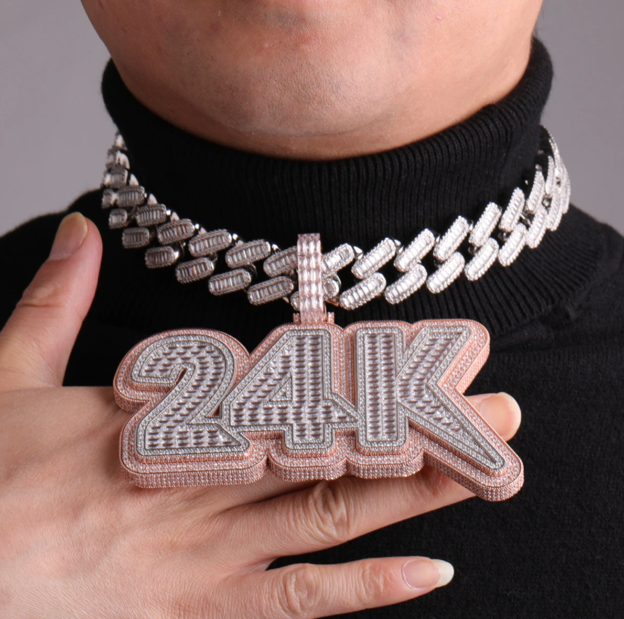 Custom Big Baguette Letter Necklace Name Pendant Chain Gold Silver Diamond Hip Hop Jewelry #10