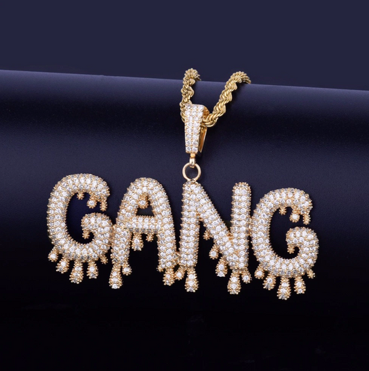 Custom Drip Letter Necklace Name Pendant Chain Gold Silver Diamond Hip Hop Jewelry #15