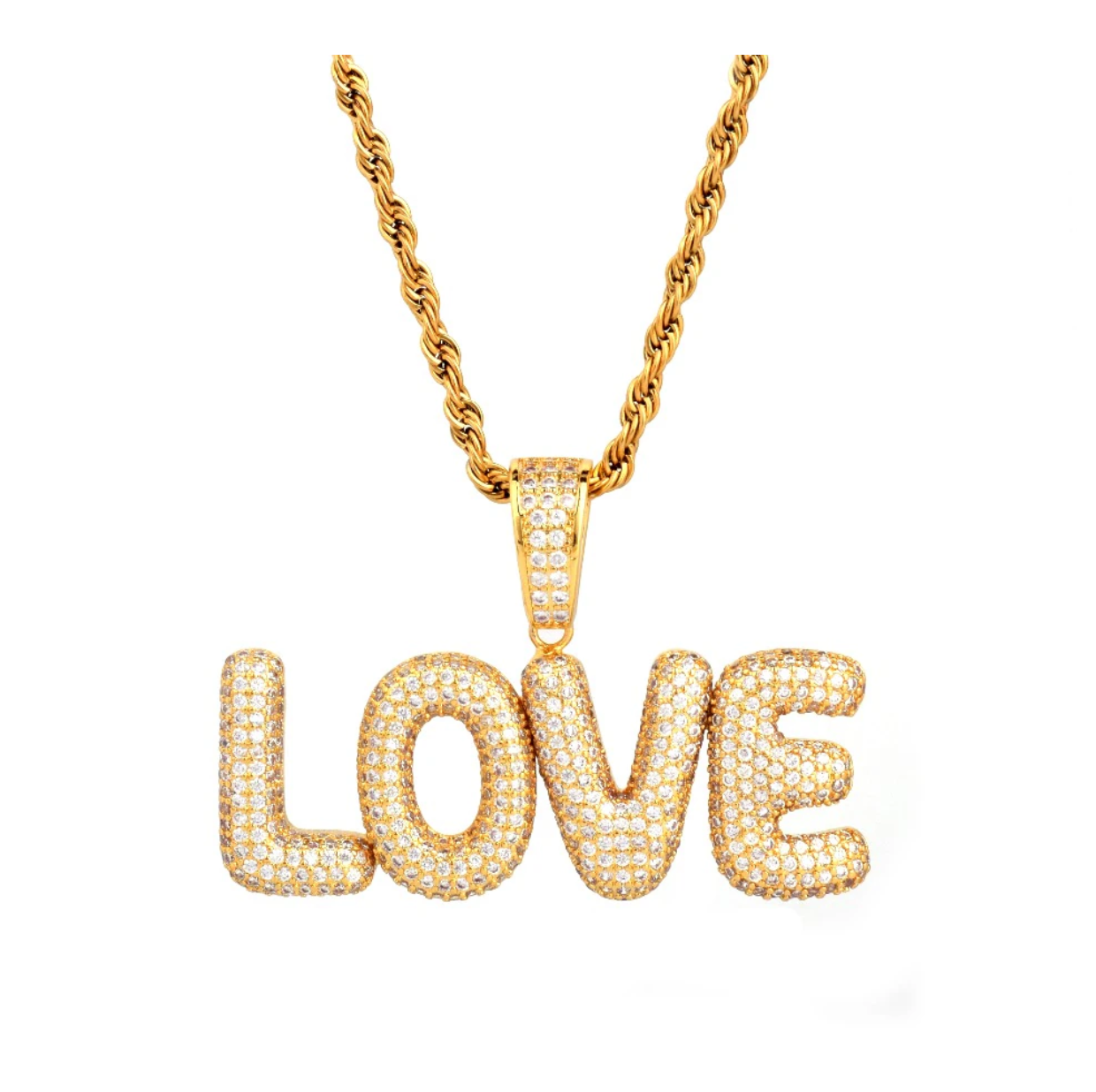 Custom Slim Bubble Letter Necklace Name Pendant Chain Gold Silver Diamond Hip Hop Jewelry #21