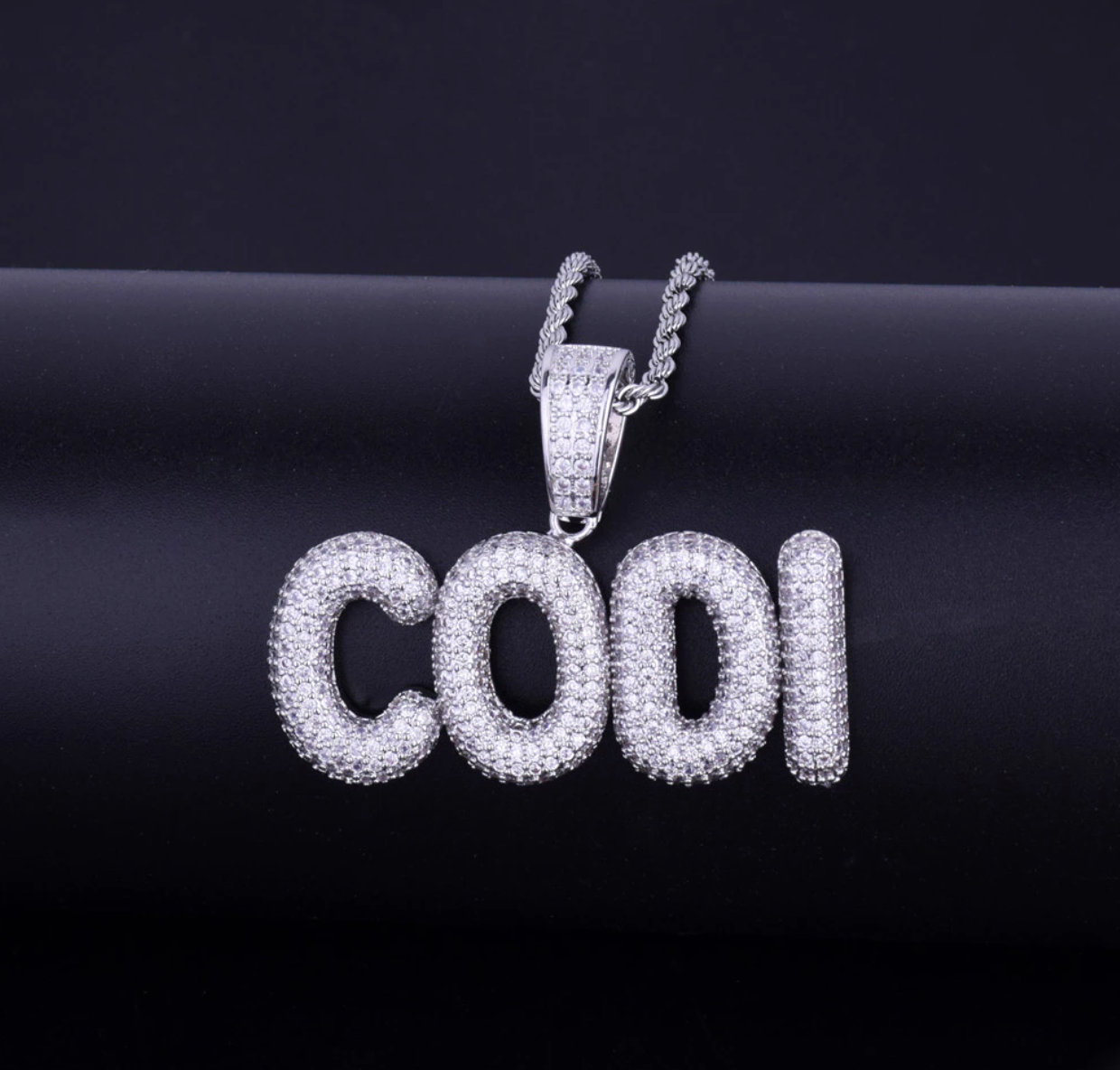 Custom Slim Bubble Letter Necklace Name Pendant Chain Gold Silver Diamond Hip Hop Jewelry #21