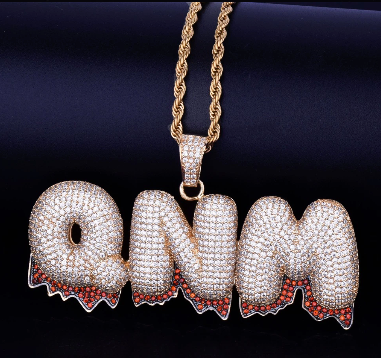 Custom Red Drip Bubble Letter Necklace Name Pendant Chain Gold Silver Diamond Hip Hop Jewelry #24