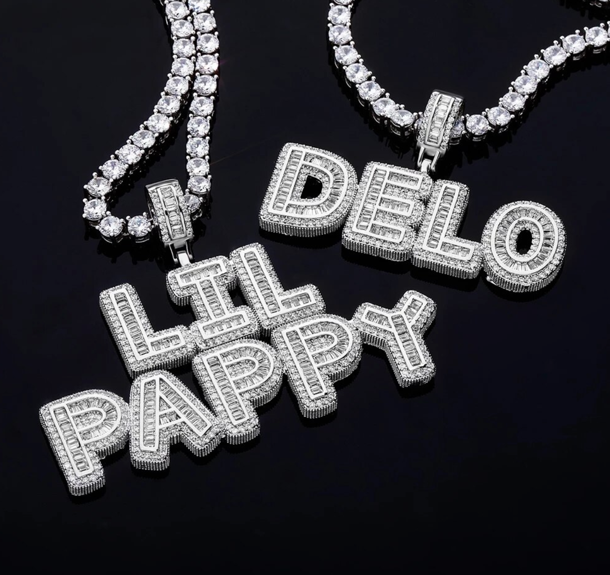 Custom Baguette Bubble Letter Necklace Name Pendant Chain Gold Silver Diamond Hip Hop Jewelry #28
