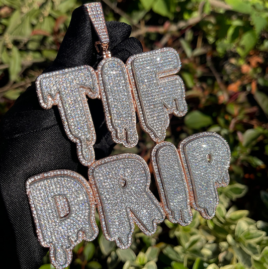 Custom Big Bubble Letter Drip Necklace Name Pendant Chain Gold Silver Diamond Hip Hop Jewelry #35