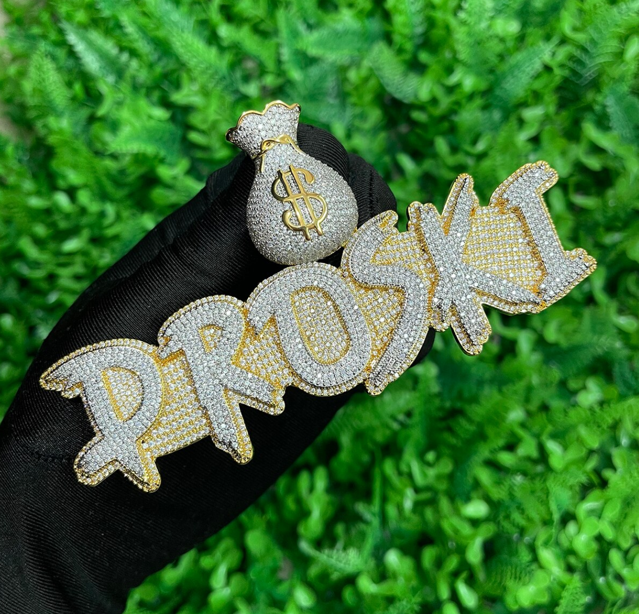 Custom Cash Money Large Letter Necklace Name Moneybag Pendant Chain Gold Silver Diamond Hip Hop Jewelry #38