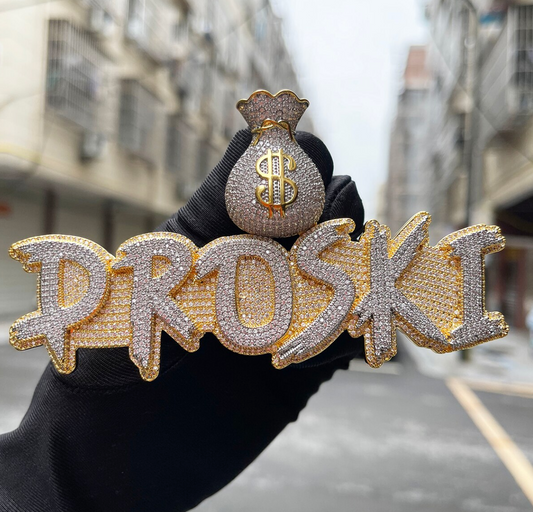 Custom Cash Money Large Letter Necklace Name Moneybag Pendant Chain Gold Silver Diamond Hip Hop Jewelry #38