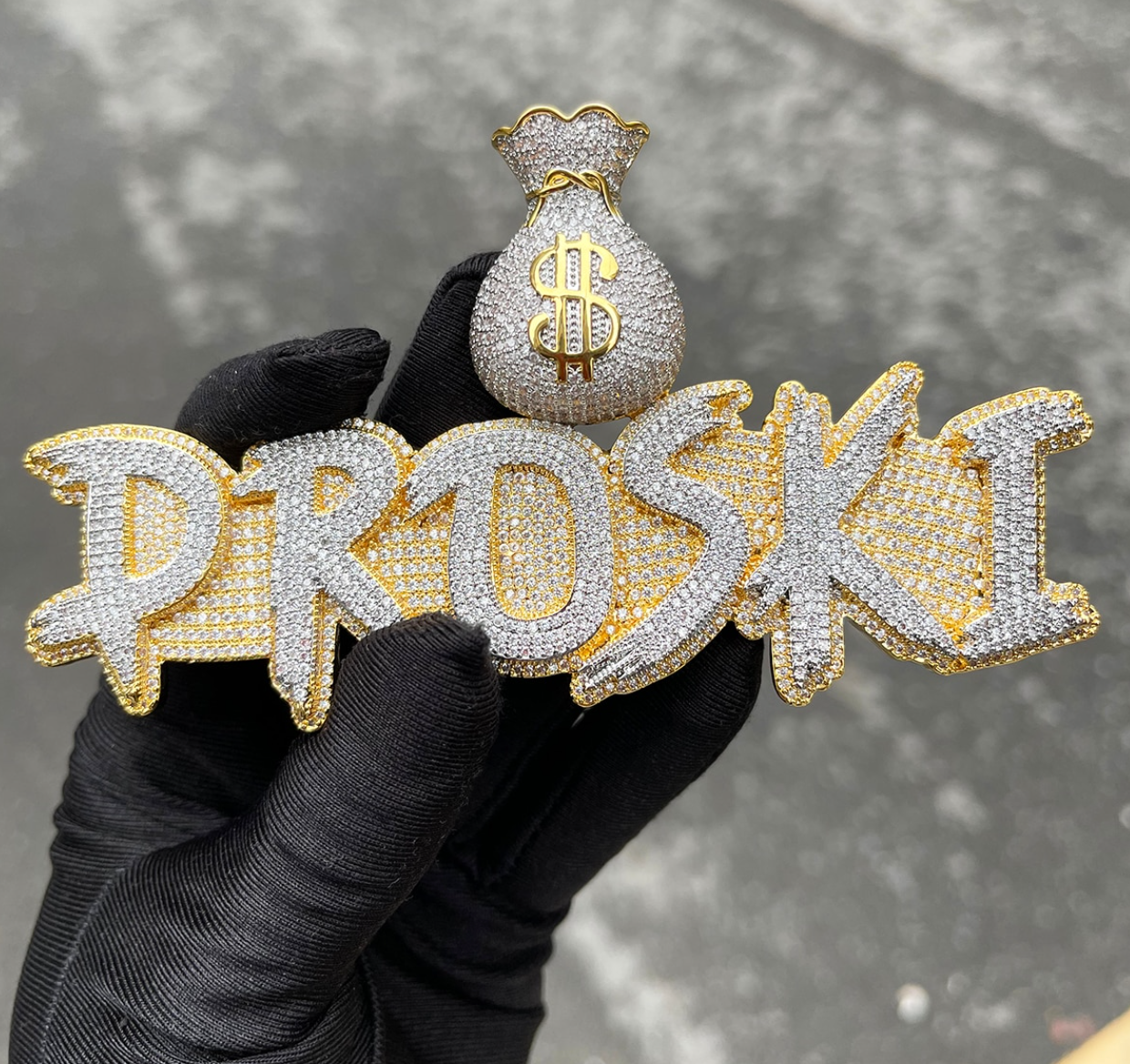 Custom Cash Money Large Letter Necklace Name Moneybag Pendant Chain Gold Silver Diamond Hip Hop Jewelry #38