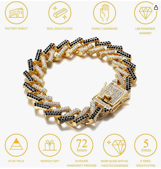 Zig Zag Curb Link Bracelet Diamond Gold Silver Tone Miami Cuban Link Chain Spike Bracelet Bracelet Hip Hop Iced Out Bling