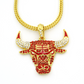 Chicago Bulls Head Chain Simulated Diamond Gold Silver Color Metal Alloy Bulls NBA Necklace Black Hip Hop Jewelry 24in.