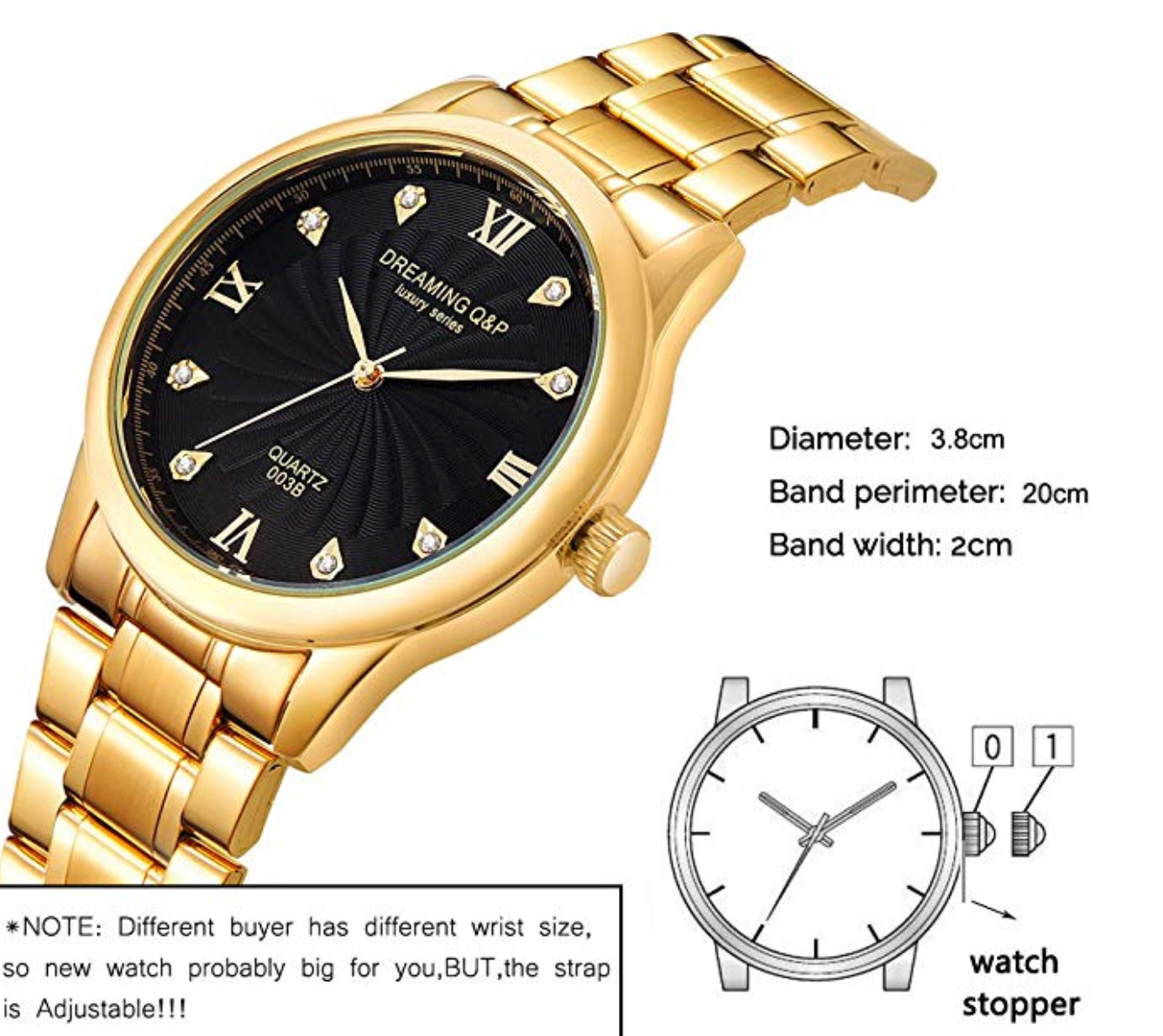 Yellow Gold Men's Luxury Business Quartz Sports Watch with CZ Diamonds (Black Face)