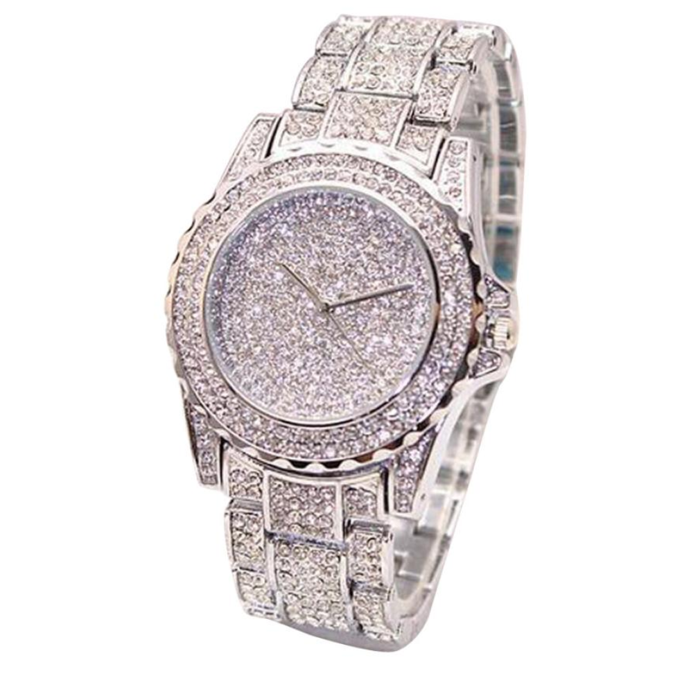 Simulated Diamonds Bust Down Gold Color Watch Iced Out Watch Bling Jewelry Hip Hop Rapper Lab Diamond Watch